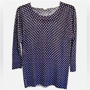 J Crew Merino Wool Sweater Womens M Navy Polka Dot 3/4 Sleeve Lightweight